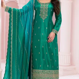 ghunawali Semi Stitched Silk Blend Kurta & Sharara Fabric Embroidered-picture-26