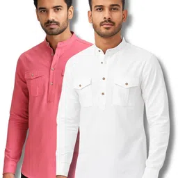 crowntail Pack of 2 Men Solid Pure Cotton Straight Kurta-picture-17