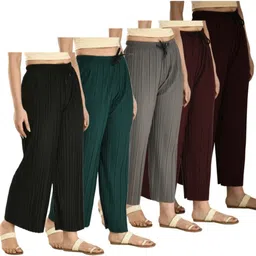 huzaifcreation Pack of 5 Women Regular Fit Multicolor Polyester Trousers-picture-21