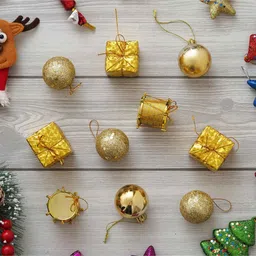 ecraftindia Golden Plastic Christmas Tree Decorative Hanging Ornaments image 2
