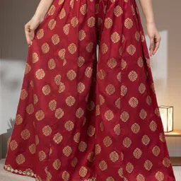 fambee Women Flared Maroon Viscose Rayon Trousers-picture-19