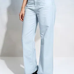 tokyo talkies Women Flared Blue Cotton Blend Trousers image 4