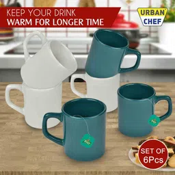 urban chef White And Green 100ml Hancrafted Ceramic (Set of 6) Tea Cups image 3