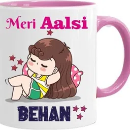 gift jaipur Rakhi Gift for Sister Aalsi Behen Pink Printed mug Ceramic Coffee Mug-picture-12