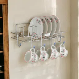 Cup Kitchen Rack DIGNITY Kitchen Stainles Steel Cup Saucer Stand Wall Mount for Kitchen Storage Steel-image-6