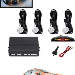 maties 4Pcs White Reverse Parking Sound Warning sensor for car Protection-29 Car Reverse Parking White 4 Sensor With LED Display/Buzzer -29 Parking Sensor image 1