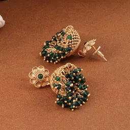 Rubans 18K Gold-Plated Beaded Floral Motif Traditional Jhumka image 4