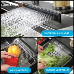 fossa 37"x18"x10" Waterfall Sink with Dustbin , Integrated Mode Faucet FS-WFND Vessel Sink image 3