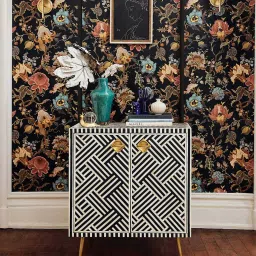 casagold Chevron Bone Inlay Cabinet In Black Finish image 1
