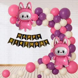giftella Printed Labubu Foil Balloon with Royal Gold Birthday Banner and Purple, Pink & White Balloon-picture-23