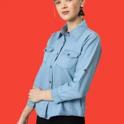 wingzss Women Regular Fit Solid Button Down Collar Casual Shirt image 3