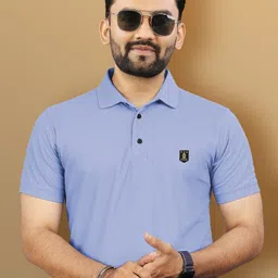 vebnor Men Solid Polo Neck Polyester Blue T-Shirt-picture-26