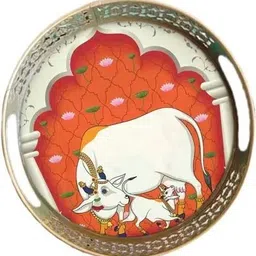 sharma enterprises Nandi Cow Design Decorative Metal Tray Set – Traditional Round Serving Trays Tray Serving Set-picture-16