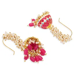 Anouk Gold-Toned Pearls Beaded Meenakari Dome Shaped Jhumkas image 3