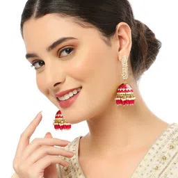 Anouk Gold-Toned Pearls Beaded Meenakari Dome Shaped Jhumkas image 4