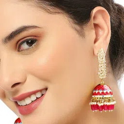 Anouk Gold-Toned Pearls Beaded Meenakari Dome Shaped Jhumkas image 5