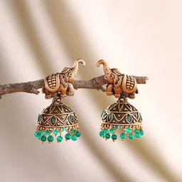 Priyaasi Gold-Plated Artificial Stones-Studded & Beaded Jhumkas-picture-25