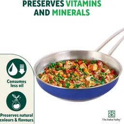 the indus valley Stainless Steel Blue Coloured Capsule Bottom Fry Pan - 8.9 inch Fry Pan 22.7 cm diameter 1.5 L capacity image 5