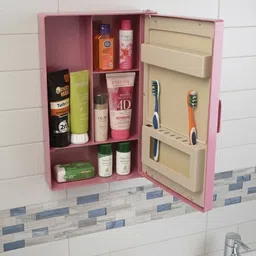 Zahab Wall-Mounted Plastic Bathroom Cabinet with Mirror Door – Magenta Plastic Wall Shelf image 3