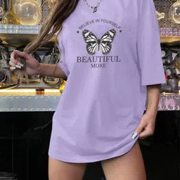 ashkart Graphic Print Women Purple T-Shirt Women Graphic Print Round Neck Cotton Blend Purple T-Shirt-picture-10