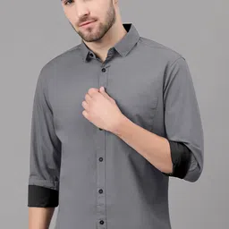 mbf66 Men Slim Fit Solid Spread Collar Casual Shirt image 3