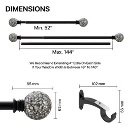 deco window Black Mirror Mosaic Iron Expandable 1 Curtain Rod with Accessories ( 52 to 144 Inches) image 5