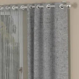 Grey Striped Poly Cotton 5 Ft Semisheer Eyelet Window Curtains (Set of 4) by ROSARAHOME image 2