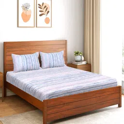 saral home Blue Abstract 200 TC Microfiber King Bedsheet with 2 Pillow Covers image 1