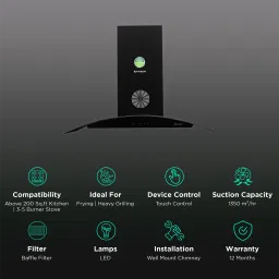 FABER FEEL 3D PLUS MAX T2S2 BK TC 90cm 1350m3/hr Ductless Wall Mounted Chimney with Touch Control Panel (Black) image 3