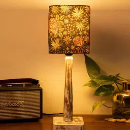 green girgit Curve Distress white Lamp with Black flowers shade image 1