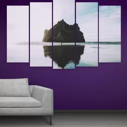 Grey Wood Multiple Frames Beautiful Nature Landscape Art Panels - Set Of 5 By Inephos image 1