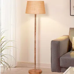homesake Mid Century Modern Floor Lamp, Hand-turned Wood, Off-White image 1
