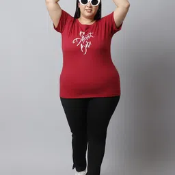 unaone Women Typography Round Neck Pure Cotton Maroon T-Shirt image 5