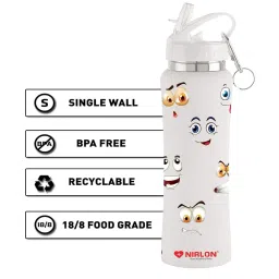 nirlon White 750ml Flip Bot Stainless Steel Rubber Finish Water Bottle with Straw Lid image 5