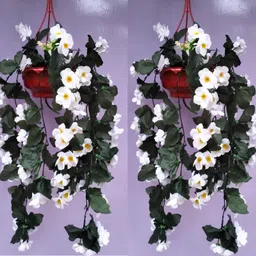 Wall Hanging White Orchids Two artificial flower Chain with Pot White Orchids Artificial Flower with Pot-image-33