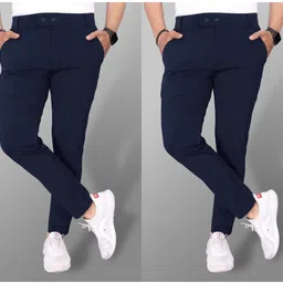 ynam Pack of 2 Men Slim Fit Multicolor Lycra Blend Trousers-picture-11