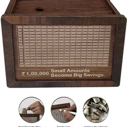 glory enterprises Wooden 1 lakh Money Saving Box with Number Tracker with Secure Lock System Coin Bank image 3