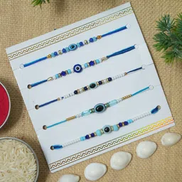 leafblu Designer NR12-UNIQUE DESIGNER RAKHI FOR BEST BROTHER RAKHI EVIL EYE (PACK OF 5) Assorted Rakhi, Greeting Card, Chawal Roli Pack Set-picture-10