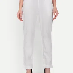 Women Regular Fit White Pure Cotton Trousers-image-34