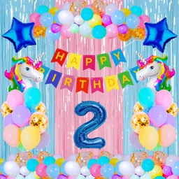 crazykart 2nd Second Two Happy Birthday Combo Kit For Party Decoration Items Unicorn Theme-picture-16
