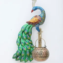 decorum Decorative Peacock Multicolour Iron Wall Hanging Tea Light Holder image 2