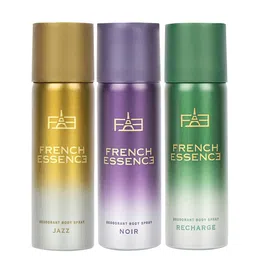 FRENCH ESSENCE Men Set Of 3 Deodorants Body Spray - 150ml Each - Jazz + Noir + Recharge image 1