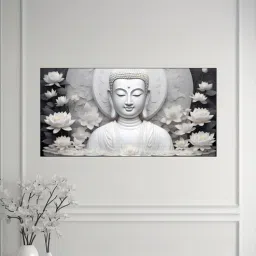 nestroots Canvas Framed Buddha Surrounded by White Flowers Wall Painting-picture-21