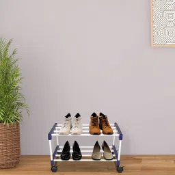novatic Flint Fabric Shoe Rack with 2 Shelves in White and Blue Colour image 1