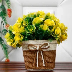 foliyaj Yellow & Green Plastic Artificial Flower With Pot image 1