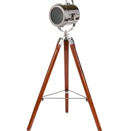 pristine interiors Silver Metal Shade Tripod Floor Lamp with Brown Base image 4