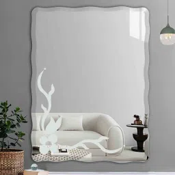 flair glass Frameless Rectangular Zigzag Curve Frosted Bevelled Wall Mirror image 1