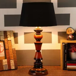 Black Fabric Shade Table Lamp With Brown Base By Foziq-picture-36