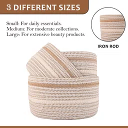 heart home Cotton (Set of 9) Aesthetic Foldable Rope Basket for Storage | GM-29-KH | Khaki+White Storage Basket image 4