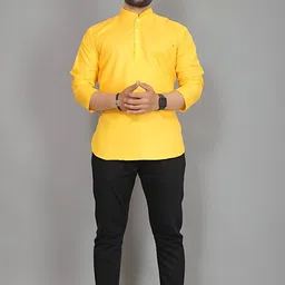 ladyflock Men Solid Cotton Blend Straight Kurta image 2